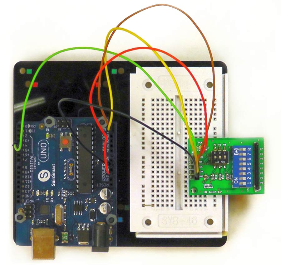 I2C-Bus Switch-Bar mit Arduino-Clone auf Breadboard